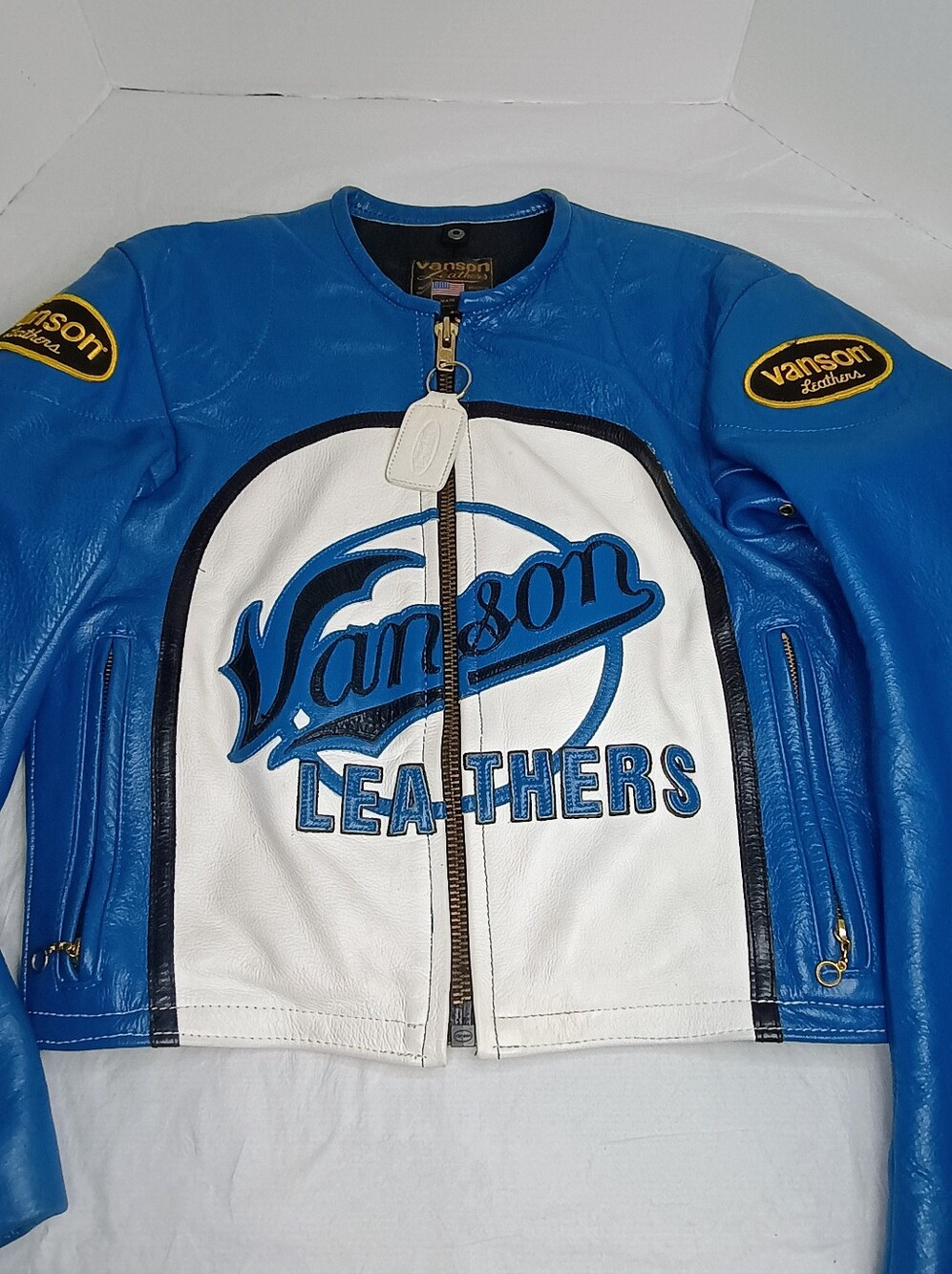 Vanson Leathers Racing Jacket USA Made Size 38 Blue White Leather Motorcycle